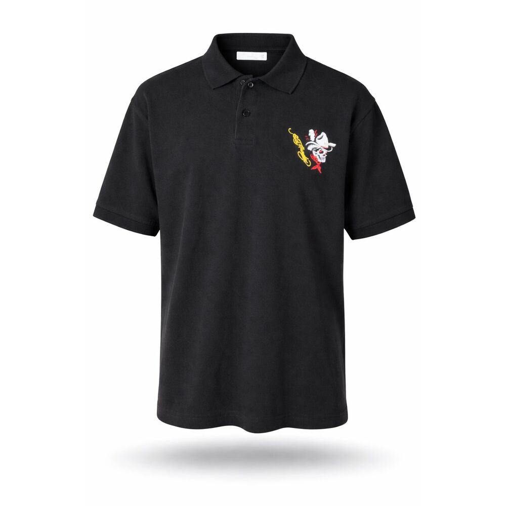 Vintage Ed Hardy Christian Audigier Black Short Sleeve Polo Mens Collar Size XL
